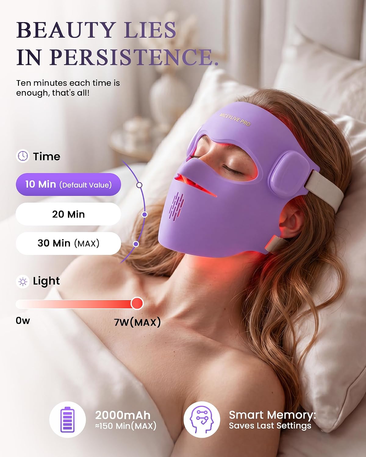 4D Red Light Therapy for Face, for Dull, Line & Blemish Care | LED Face Mask Light Therapy, FDA-Cleared Wireless Mask with Red & Blue Light, 850nm NIR for Fine Lines & Blemish-Prone Skin