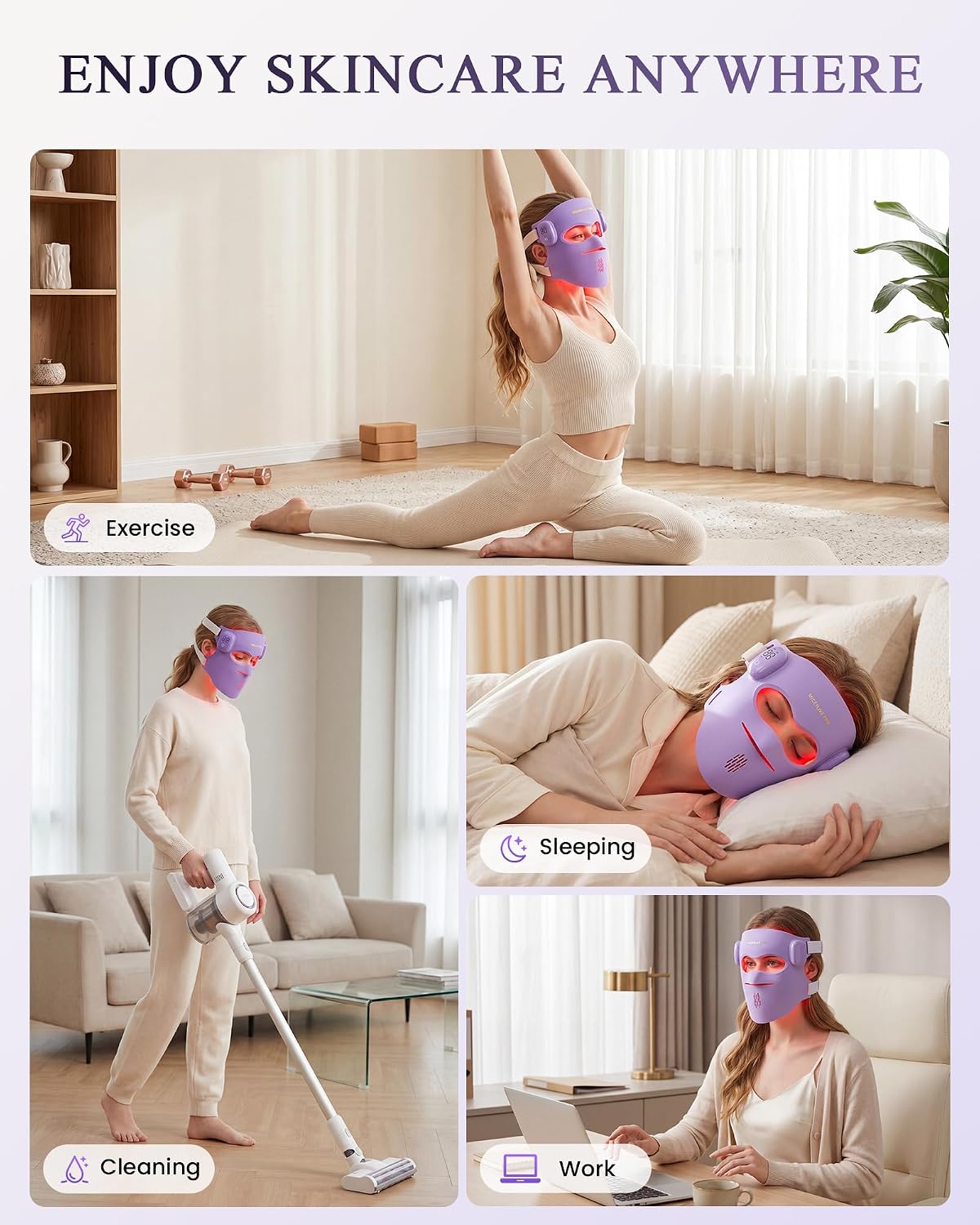 4D Red Light Therapy for Face, for Dull, Line & Blemish Care | LED Face Mask Light Therapy, FDA-Cleared Wireless Mask with Red & Blue Light, 850nm NIR for Fine Lines & Blemish-Prone Skin
