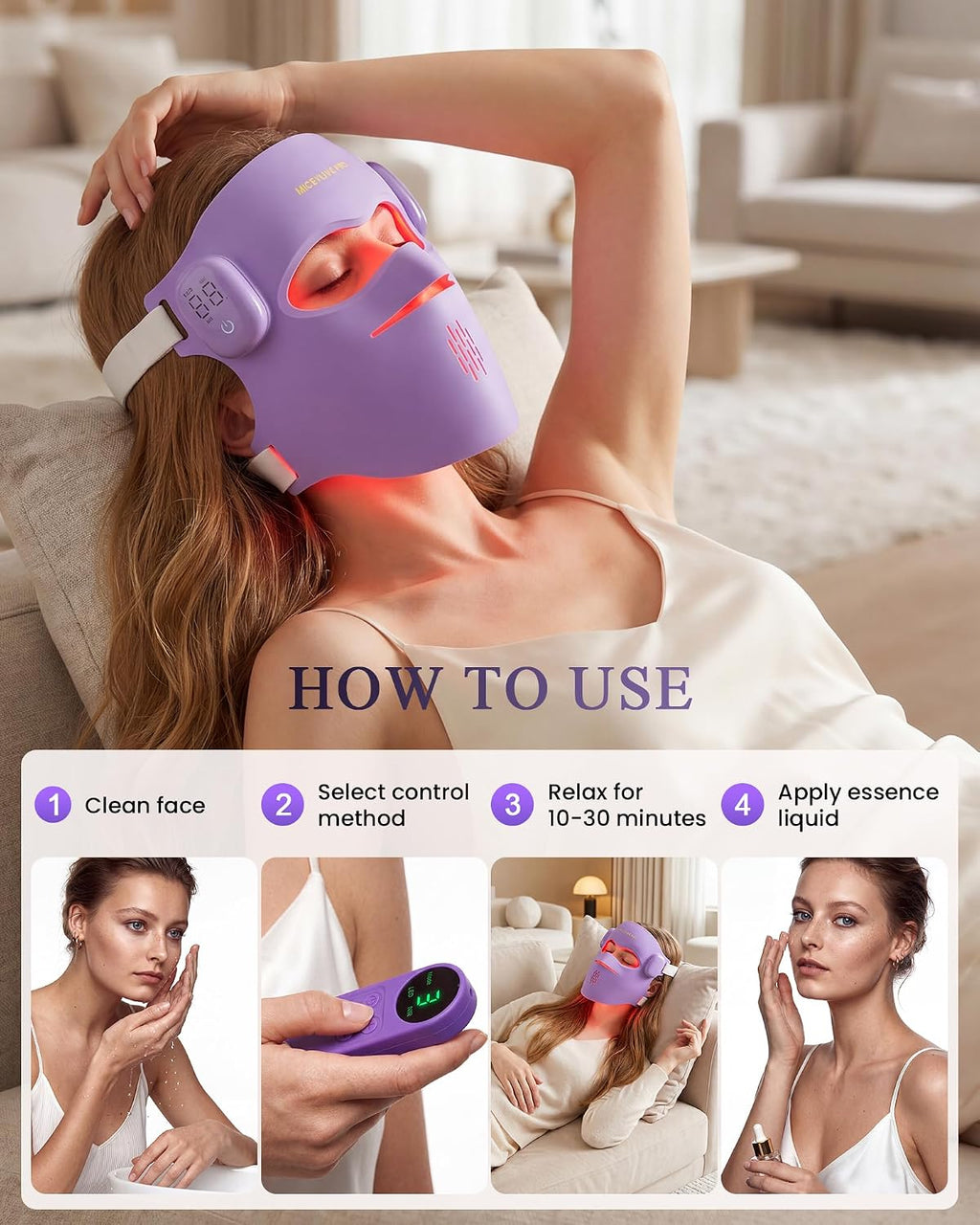 4D Red Light Therapy for Face, for Dull, Line & Blemish Care | LED Face Mask Light Therapy, FDA-Cleared Wireless Mask with Red & Blue Light, 850nm NIR for Fine Lines & Blemish-Prone Skin